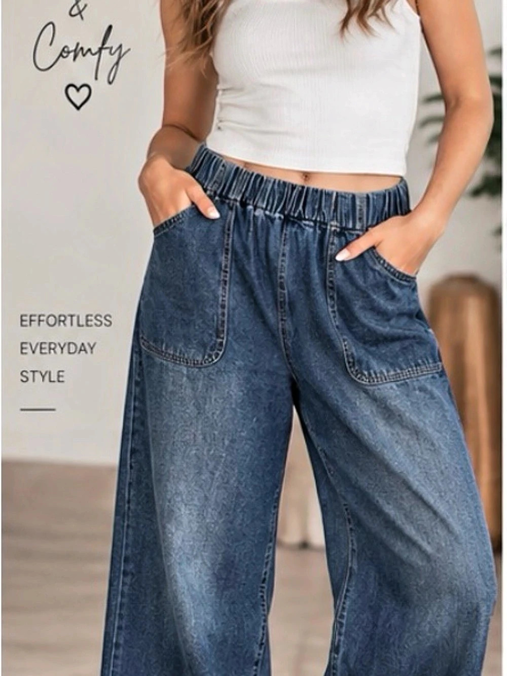 * Waist: 16” unstretched SHEIN Wide Leg Denim Jeans Blue XL
